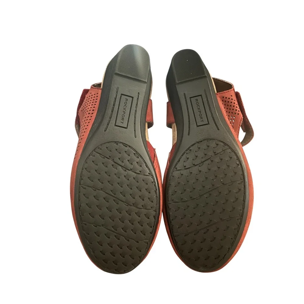 Rockport Cobb Hill Red Leather Perforated Wedge Relaxed Casual Sandals